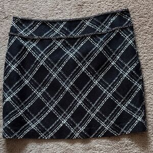 The Limited Black and White Diagonal Plaid Mini Skirt with Waist Accent